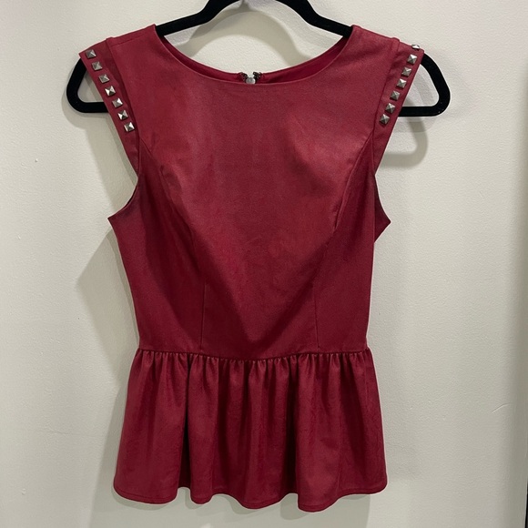 Guess Red Peplum Top with Silver Studs - Picture 1 of 9